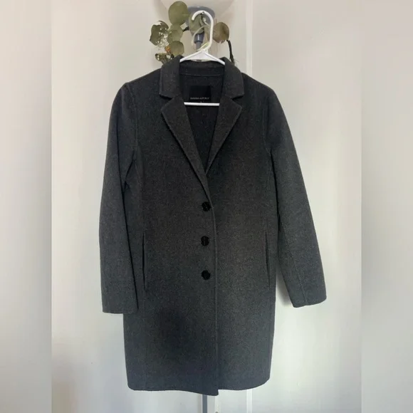 Banana Republic Grey Longline Unlined Coat Button Closure Mid Length Pockets XS - Picture 3 of 5